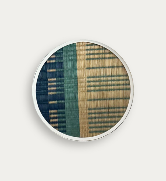 Turquoise Reed and white frame artwork 40 cmDia